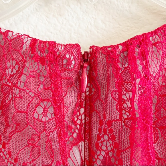 New Elliatt Rose Red Long Sleeve Ruched Lace Mini Dress Sz Small - Picture 12 of 16